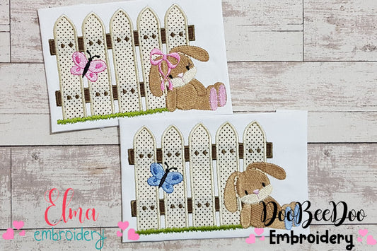 Bunny Girl and Boy and Fence - Applique - Set of 2 designs