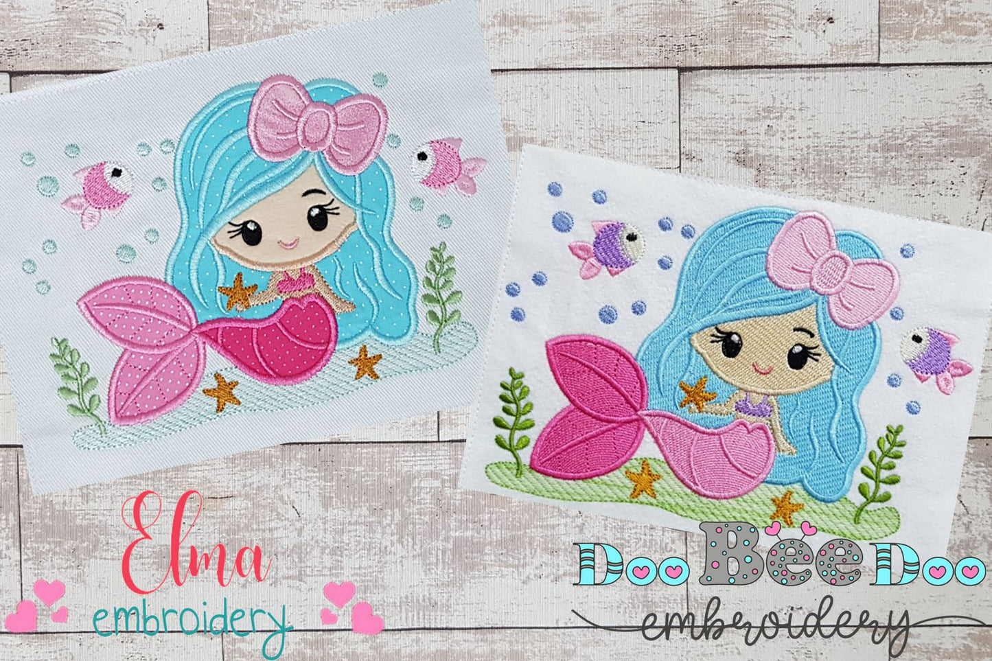 Cute Mermaid with Bow - Fill Stitch & Applique - Set of 2 designs