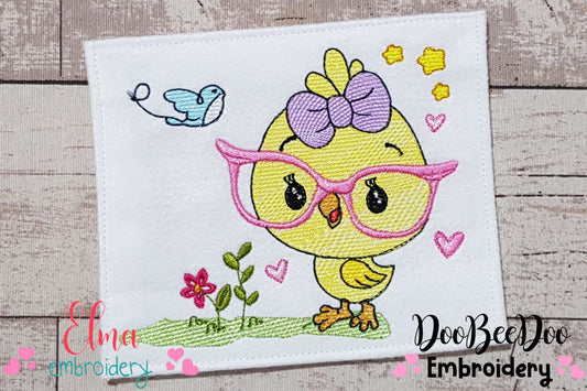 Chick Girl with Glasses - Rippled - Machine Embroidery Design