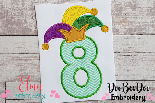 Mardi Gras Birthday Number 8 Eight 8th Birthday - Applique