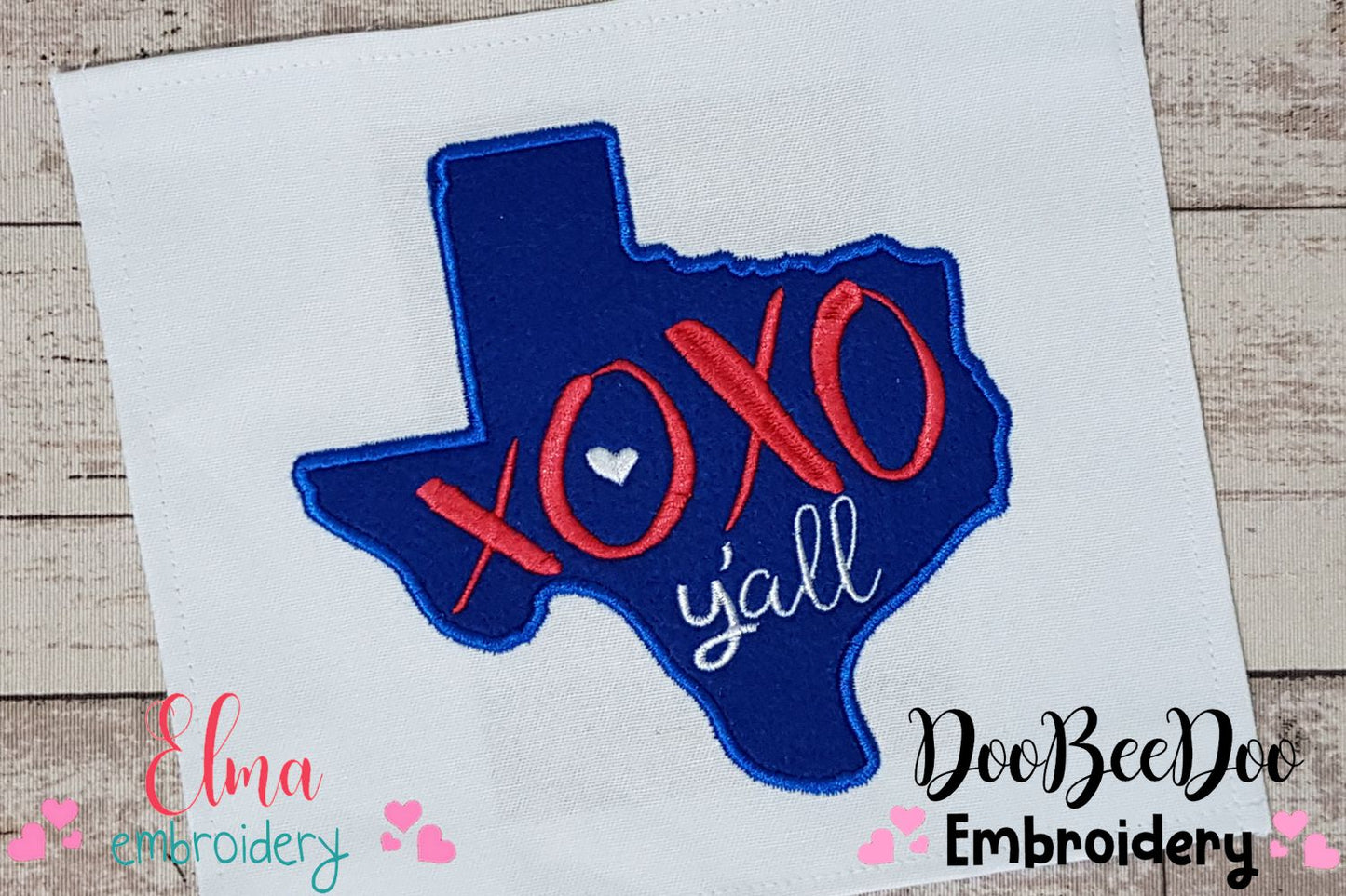 Texas Map XOXO Y'all  - Applique - Machine Embroidery Design