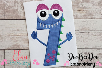 Monster Birthday Number 7 Seven 7th Birthday - Applique