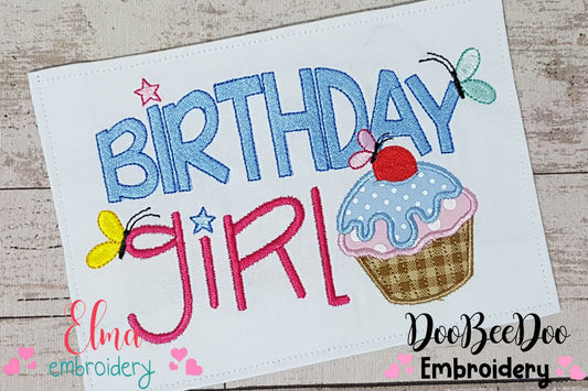 Birthday Girl & Cupcake 🎂 – Applique – Machine Embroidery Design