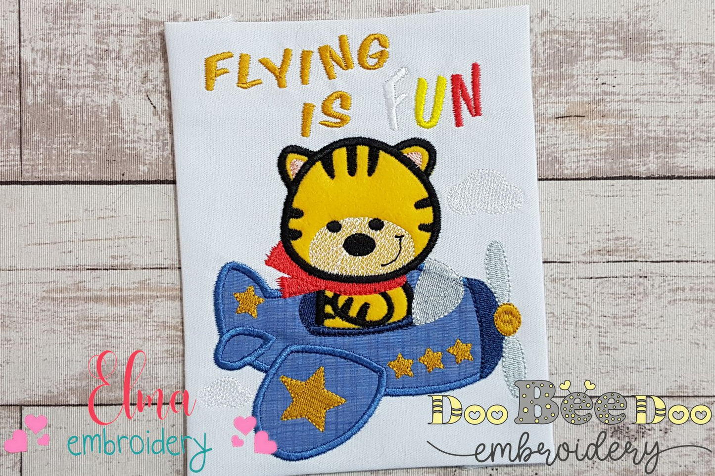 Tiger Flying is Fun - Applique - Machine Embroidery Design