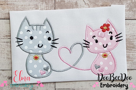 Cats in Love - Applique - Machine Embroidery Design