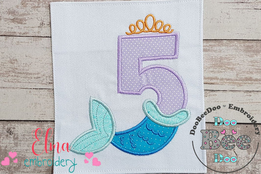Mermaid Tail Number 5 Five 5th Fifth Birthday - Applique