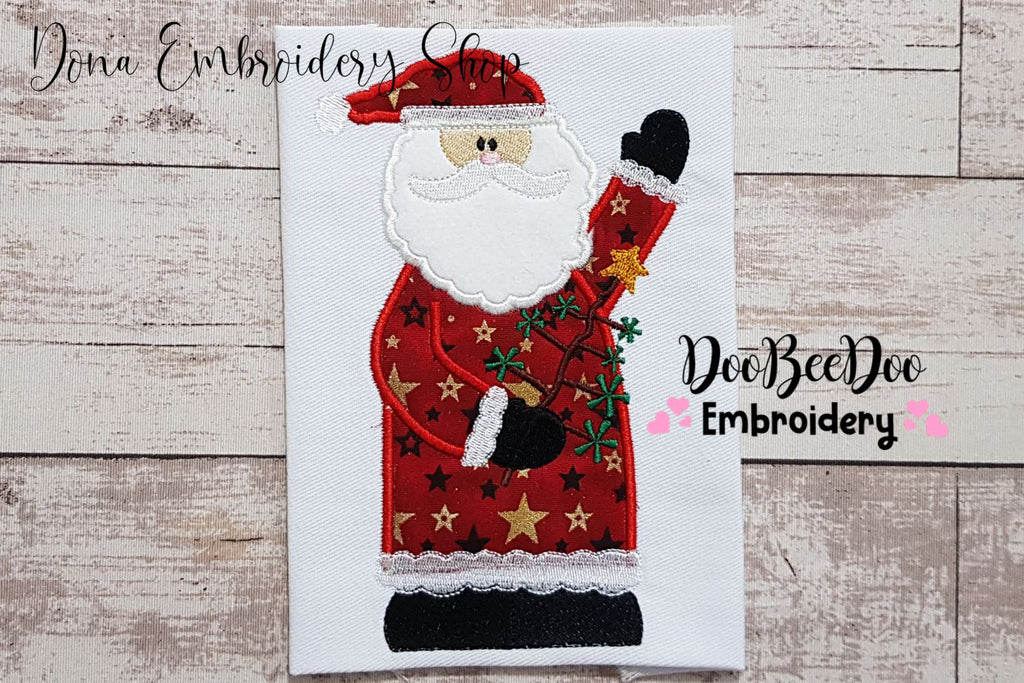 Santa Claus Holding a Christmas Tree - Applique