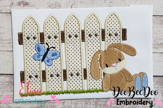 Bunny Boy and Fence - Applique Embroidery