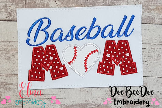 Baseball Mom Heart - Applique
