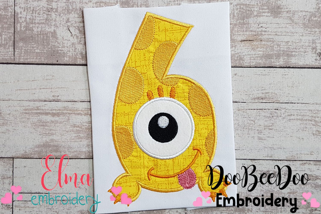 Monster Birthday Number 6 Six 6th Birthday - Applique