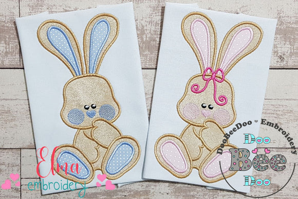 Cute Bunny Girl and Boy Big Ears - Applique - Set of 2 designs