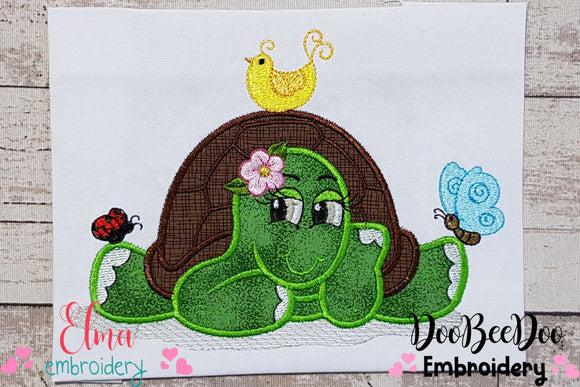 Cute Turtle Girl - Applique - Machine Embroidery Design