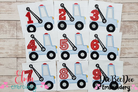 Tow Truck Birthday Numbers - Set of 9 designs - Applique