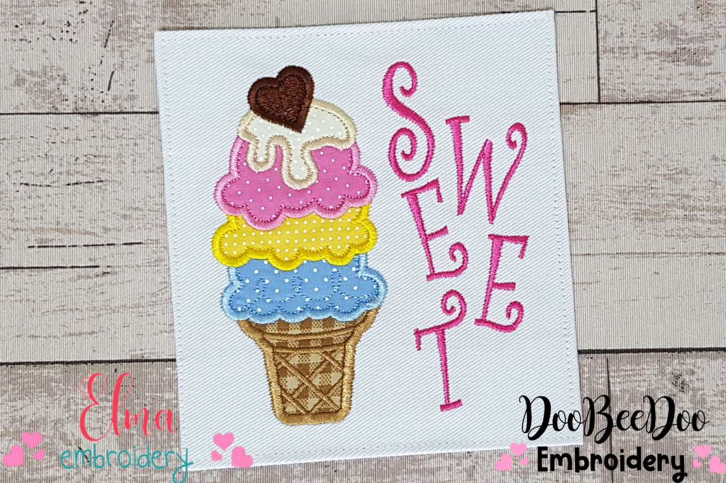 Sweet Ice Cream Summer - Applique - Machine Embroidery Design