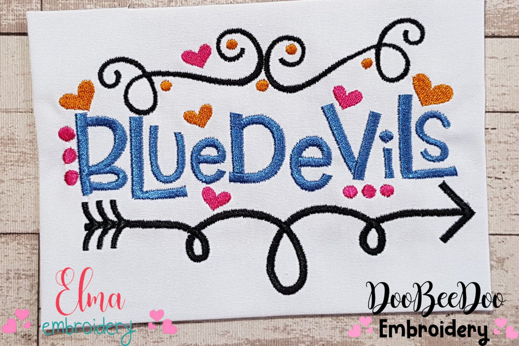 Blue Devils Fun Arrows and Hearts - Fill Stitch