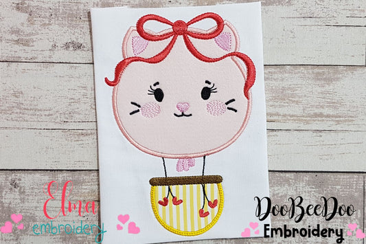 Kitty with Bow Hot Air Balloon - Applique
