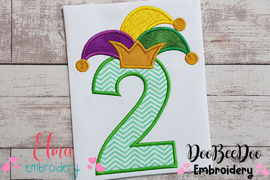 Mardi Gras Birthday Number 2 Two 2nd Birthday - Applique