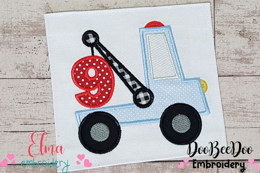 Tow Truck Birthday Number 9 Nine 9th Birthday - Applique