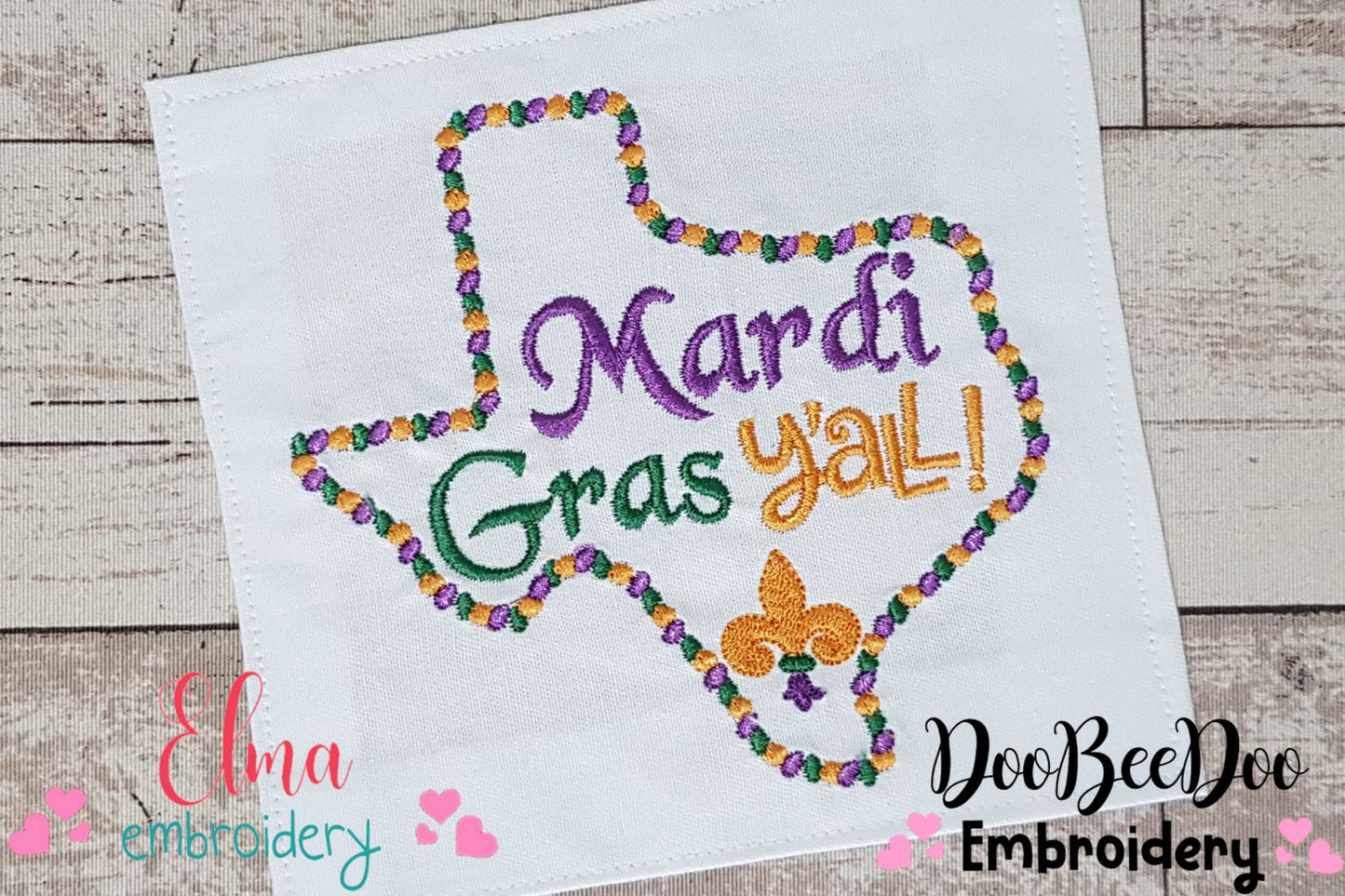 Texas Map Mardi Gras Y'all  - Fill Stitch