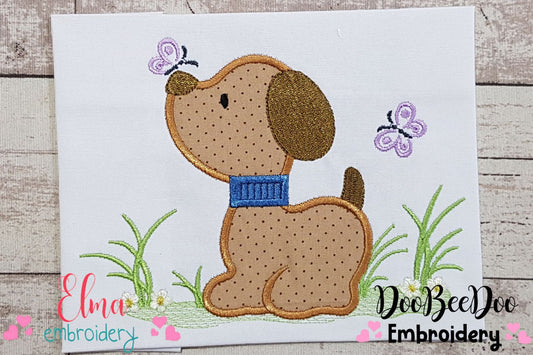 Puppy and Butterfly - Applique - Machine Embroidery Design