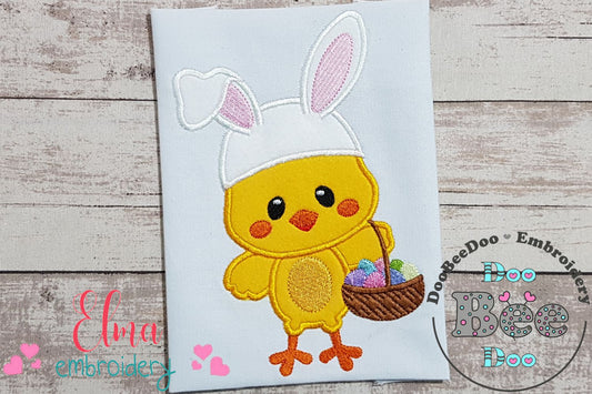 Chick Bunny with Easter Eggs Basket - Applique