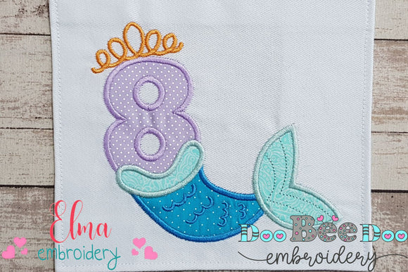 Mermaid Tail Number 8 Eight 8th Eighth Birthday - Applique