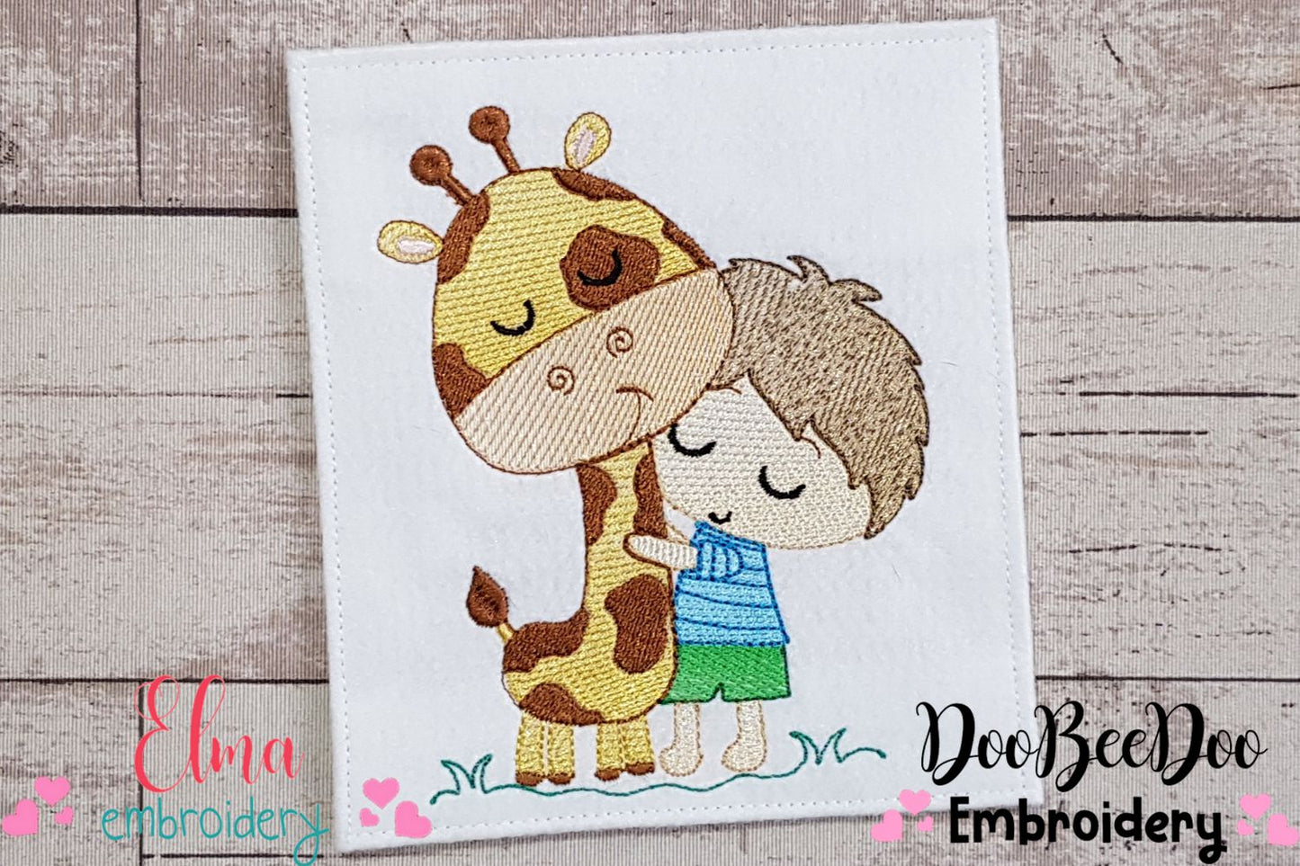 Little Boy Hugging a Giraffe - Rippled