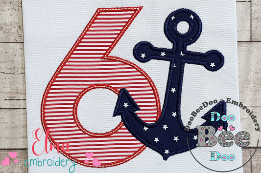 Nautical Anchor Number 6 Six 6th Birthday - Applique