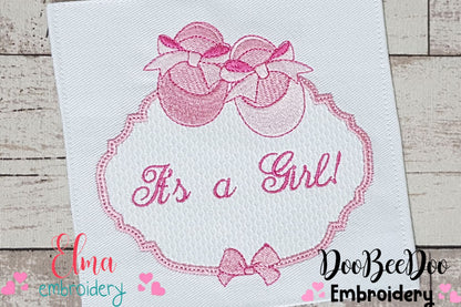 It's a Girl Baby Shoe Frame - Applique
