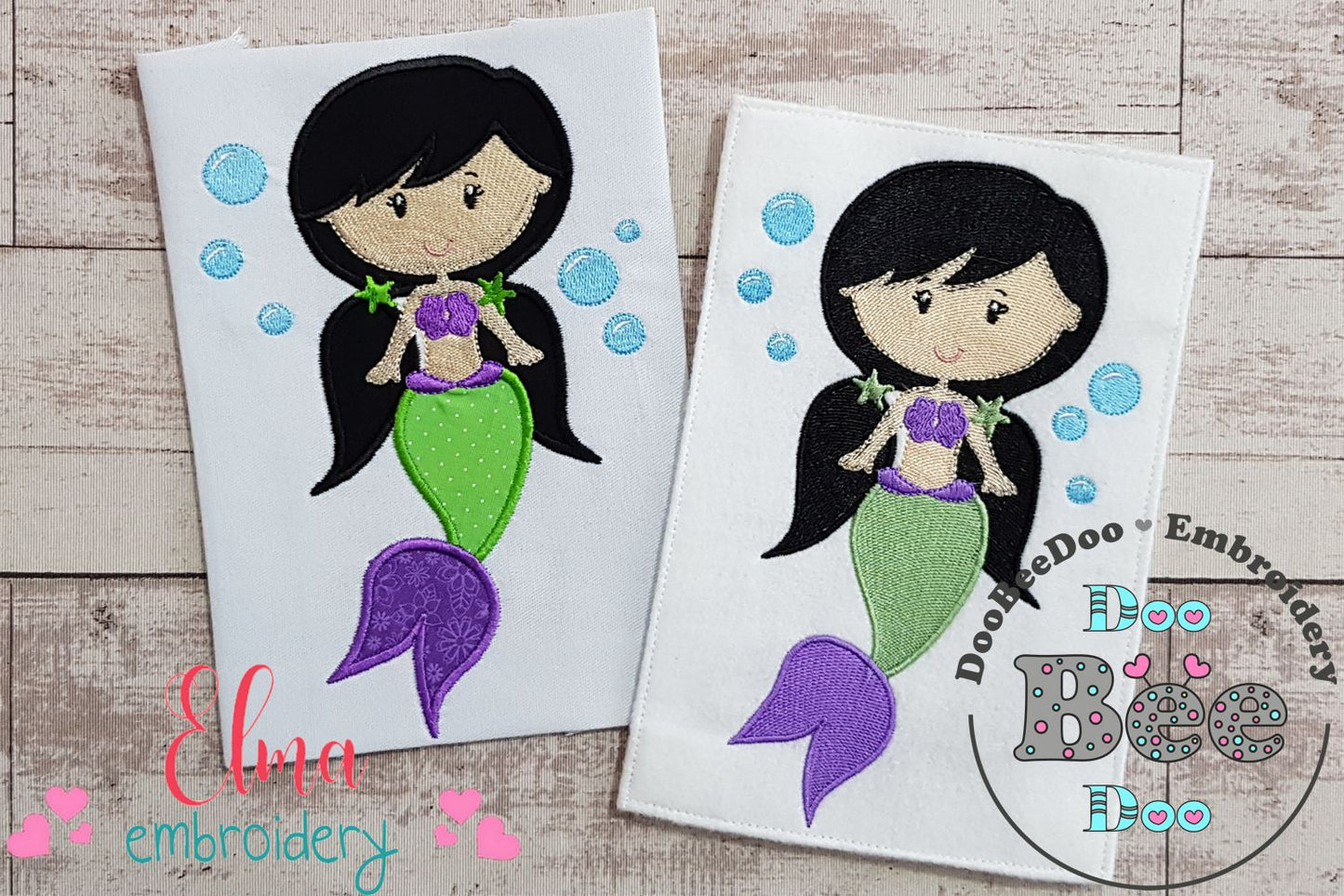 Mermaid Black Hair - Fill Stitch & Applique - Set of 2 designs