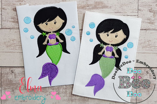 Mermaid Black Hair - Fill Stitch & Applique - Set of 2 designs