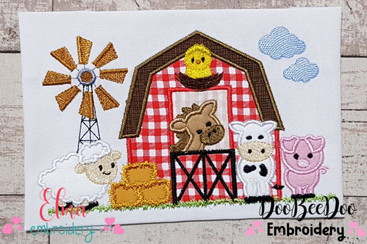 Farm Animals, Barn and Windmill - Applique