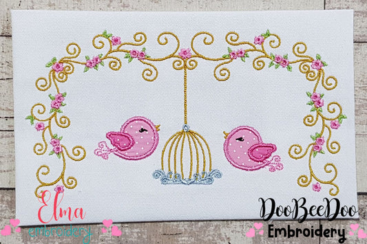 Birds, Bird Cage and Flowers - Applique