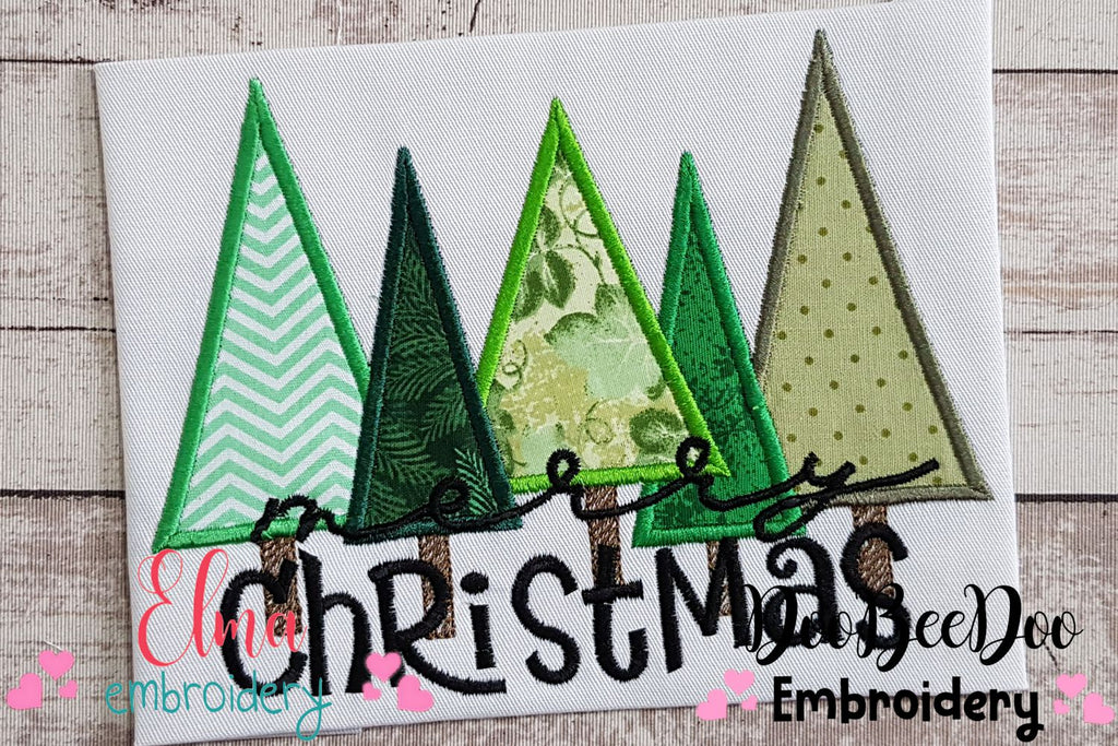 Merry Christmas Christmas Tree Cluster - Applique - Machine Embroidery Design