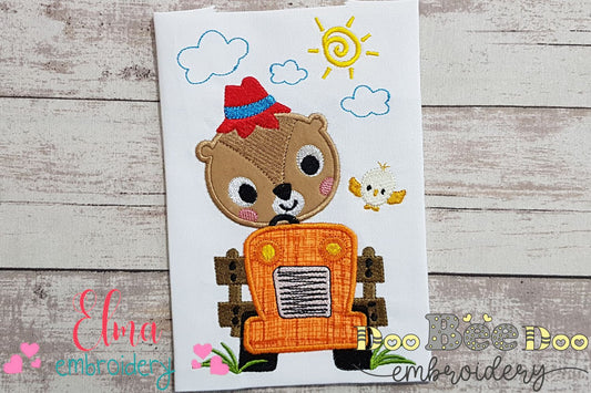Farmer Squirrel Driving a Tractor - Applique