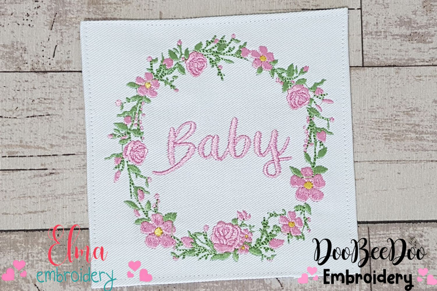 Baby Word Flowers Frame - Fill Stitch - Machine Embroidery Design