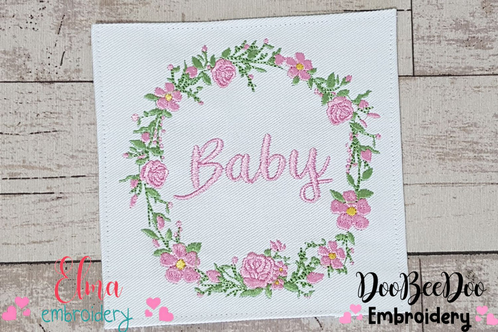 Baby Word Flowers Frame - Fill Stitch