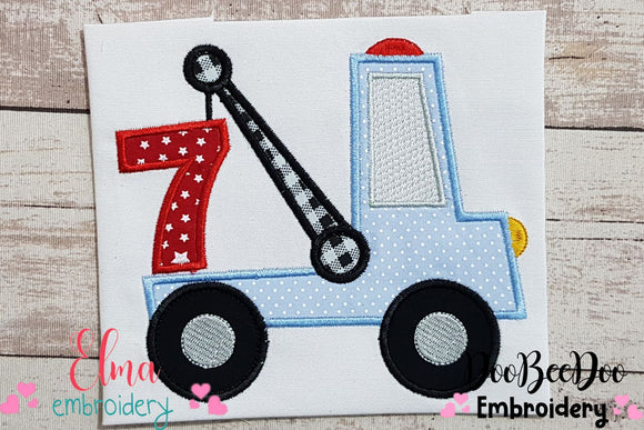 Tow Truck Birthday Number 7 Seven 7th Birthday - Applique