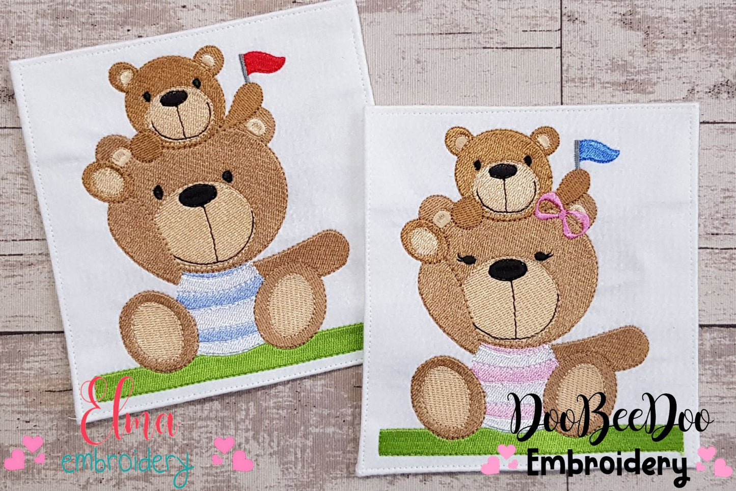 Teddy Bear Dad and Mom with Son - Fill Stitch - Set of 2 designs