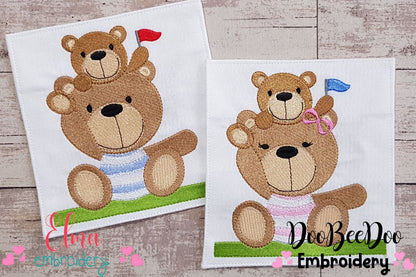 Teddy Bear Dad and Mom with Son - Fill Stitch - Set of 2 designs
