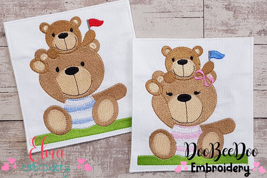Teddy Bear Dad and Mom with Son - Fill Stitch - Set of 2 designs