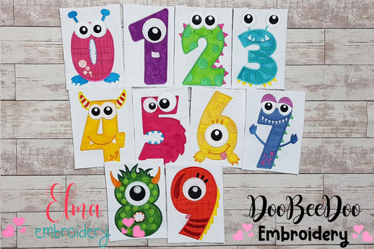 Monster Birthday Numbers 0-9 - Set of 10 designs - Applique