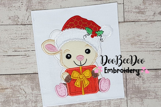 Santa Sheep Holding a Gift - Applique