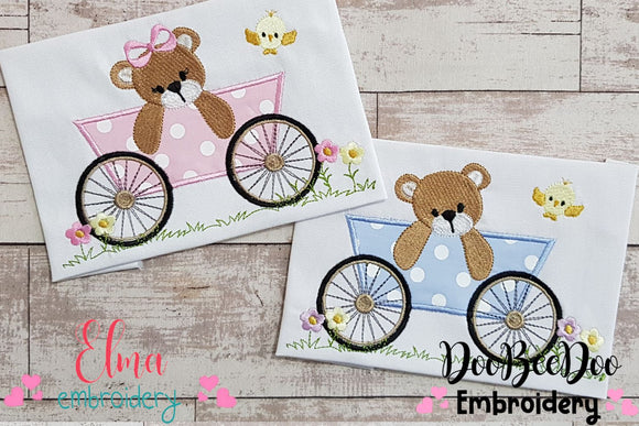 Teddy Bear Boy and Girl in the Wagon - Applique - Set of 2 designs