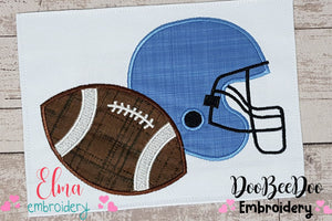 Football and Helmet Sports and School - Applique Embroidery