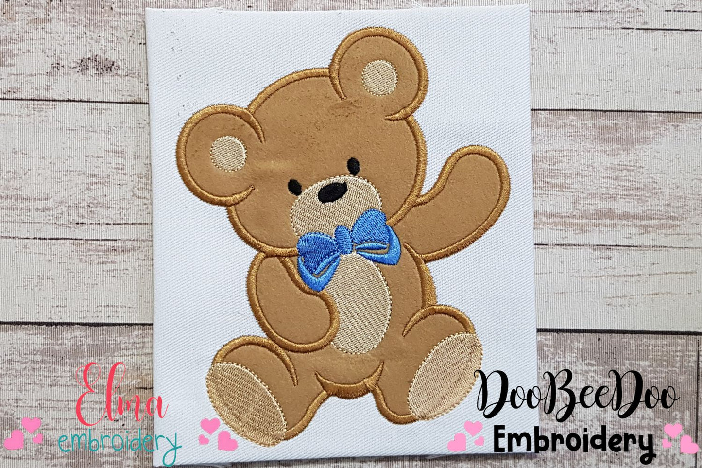 Teddy Bear Waving - Applique - Machine Embroidery Design