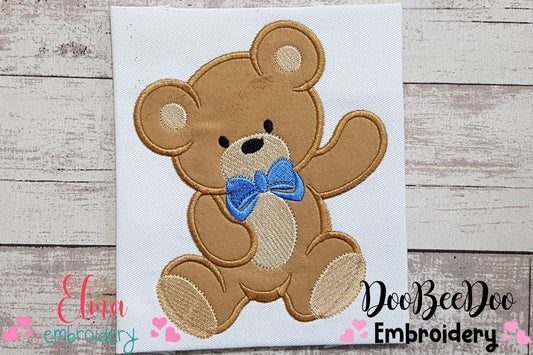 Teddy Bear Waving - Applique - Machine Embroidery Design