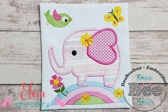 Spring Elephant on the Rainbow - Applique - Machine Embroidery Design