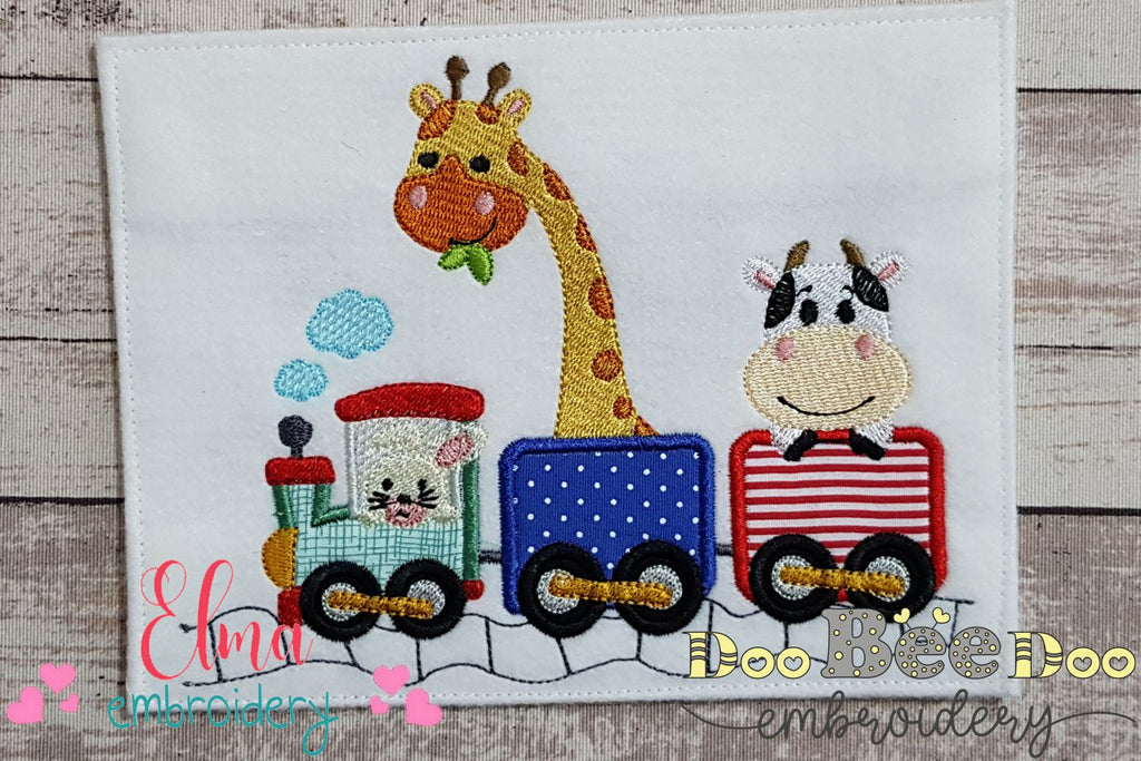 Bunny, Giraffe and Cow in a Train - Applique