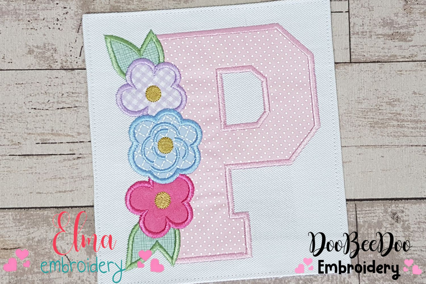 Monogram P and Flowers - Applique - Machine Embroidery Design